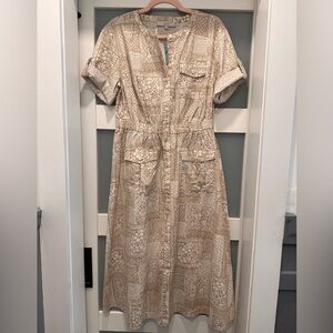LOFT Beige Patterned Midi Dress